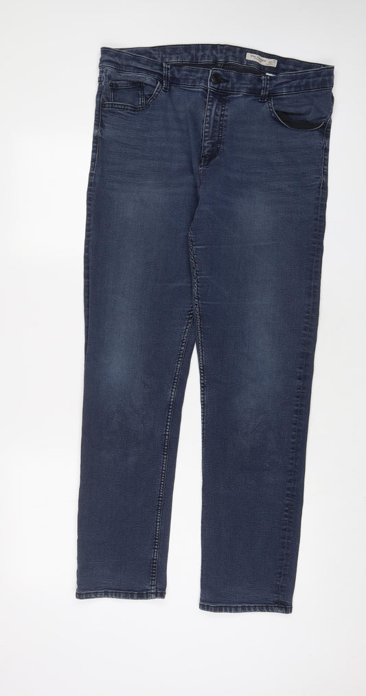 Marks and Spencer Womens Blue Cotton Straight Jeans Size 16 L30 in Regular Zip