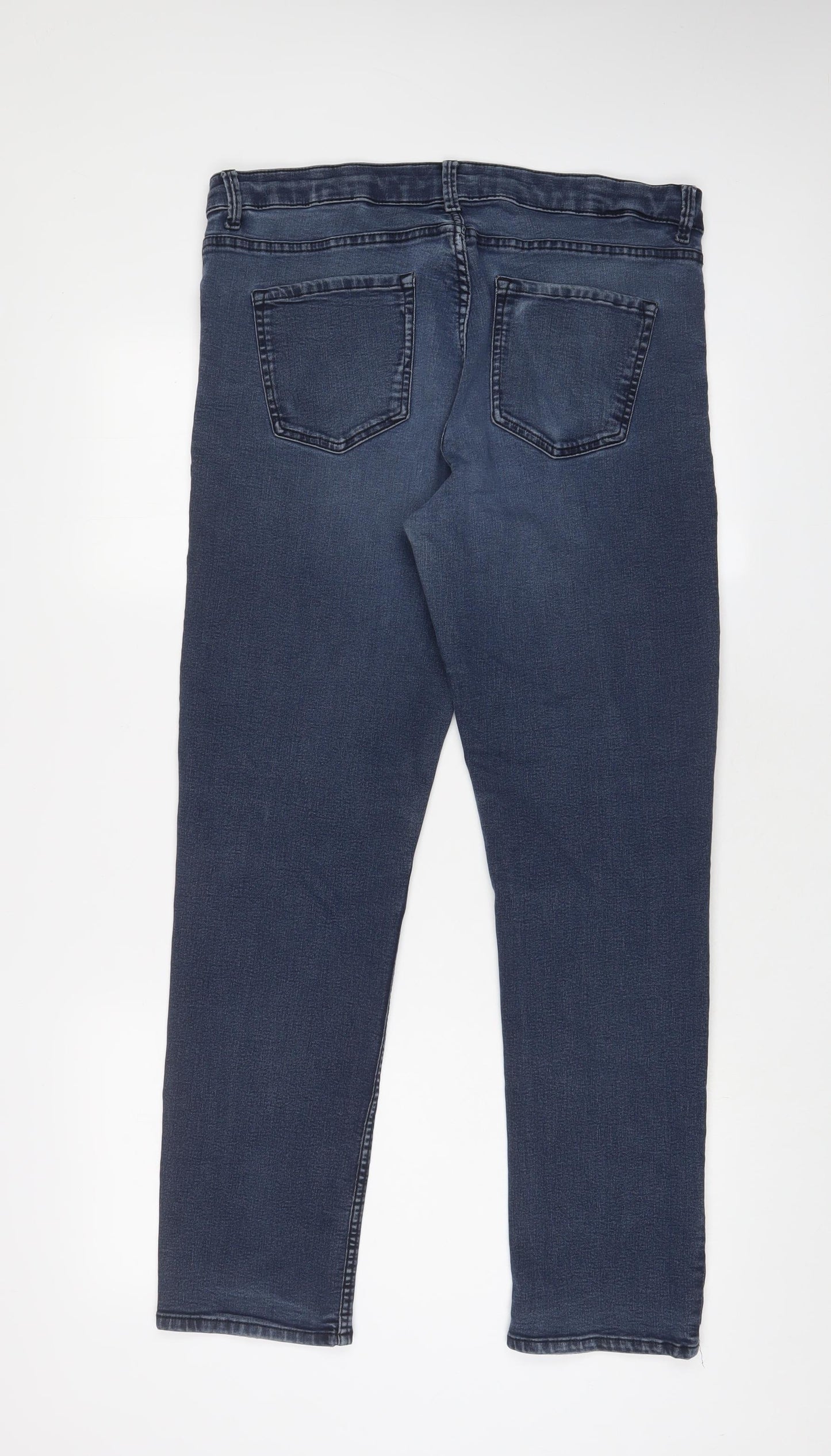 Marks and Spencer Womens Blue Cotton Straight Jeans Size 16 L30 in Regular Zip