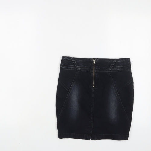 Zara Womens Black Cotton Mini Skirt Size 8 Zip - Sequins