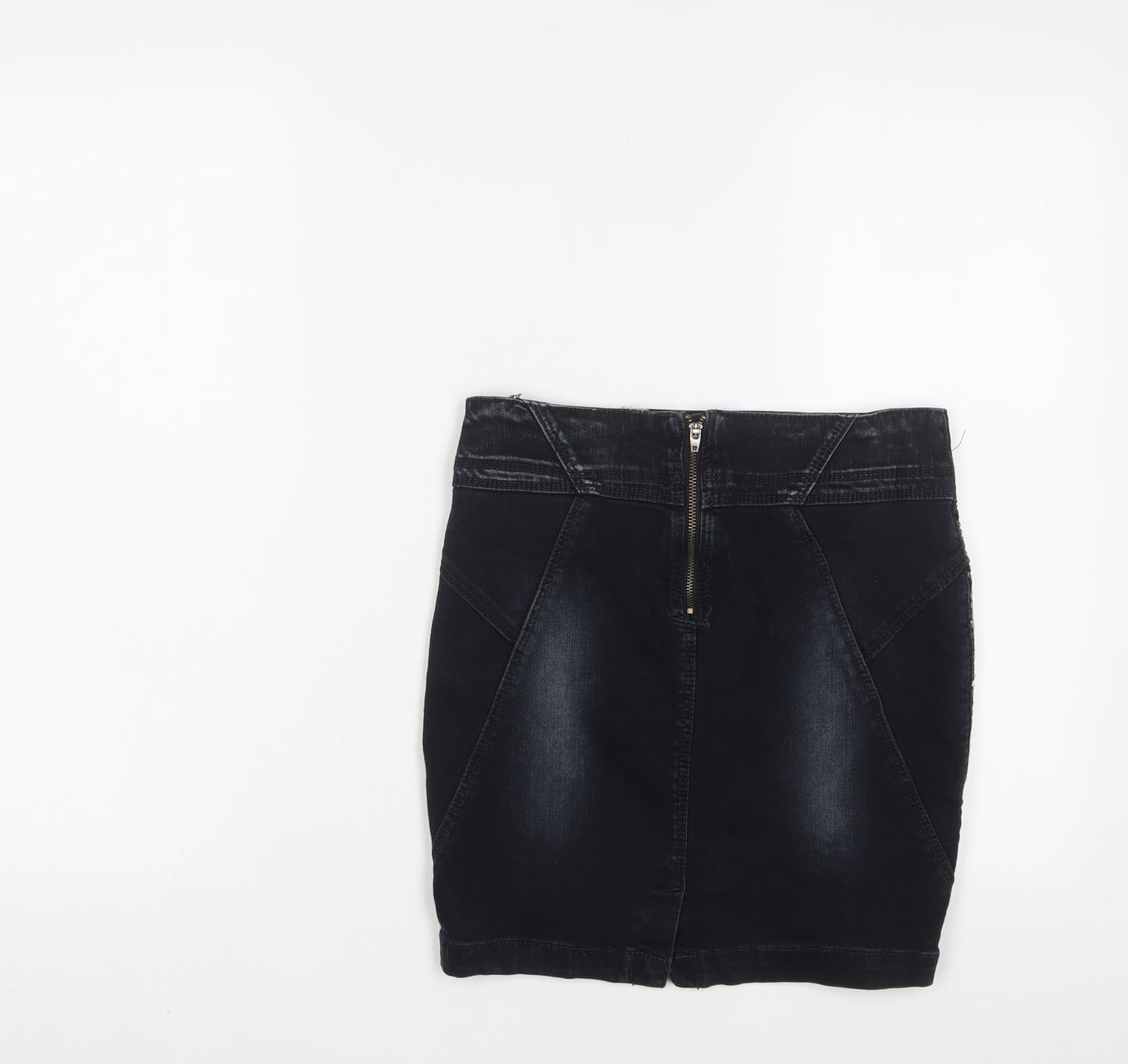 Zara Womens Black Cotton Mini Skirt Size 8 Zip - Sequins