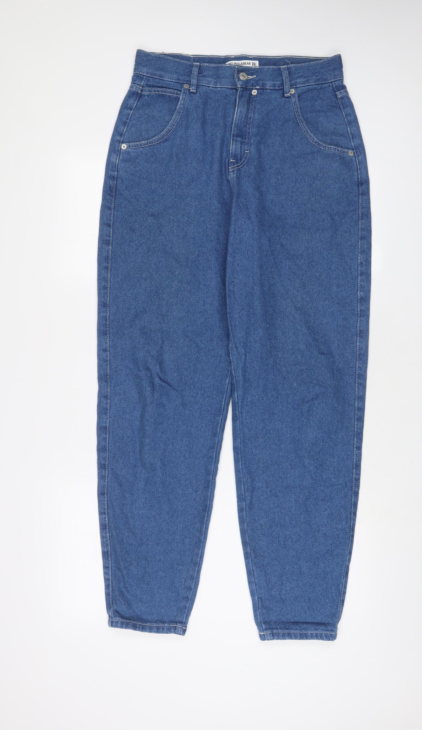 Pull&Bear Womens Blue Cotton Straight Jeans Size 8 L31 in Regular Zip - Embroidered