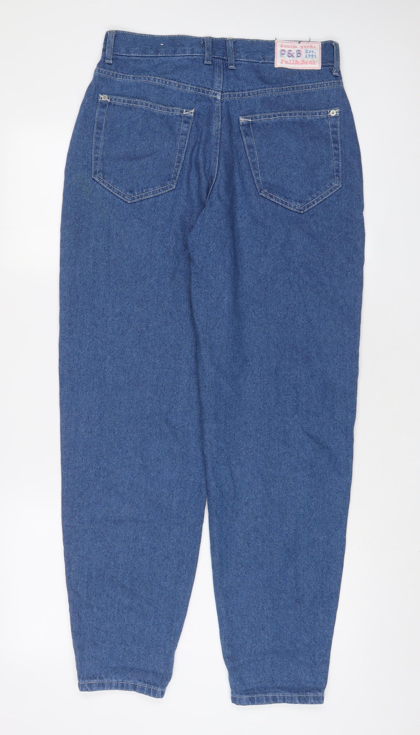 Pull&Bear Womens Blue Cotton Straight Jeans Size 8 L31 in Regular Zip - Embroidered