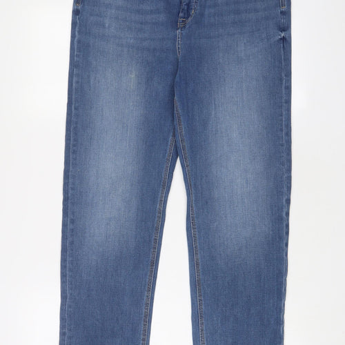 Marks and Spencer Womens Blue Cotton Straight Jeans Size 16 L29 in Regular Zip