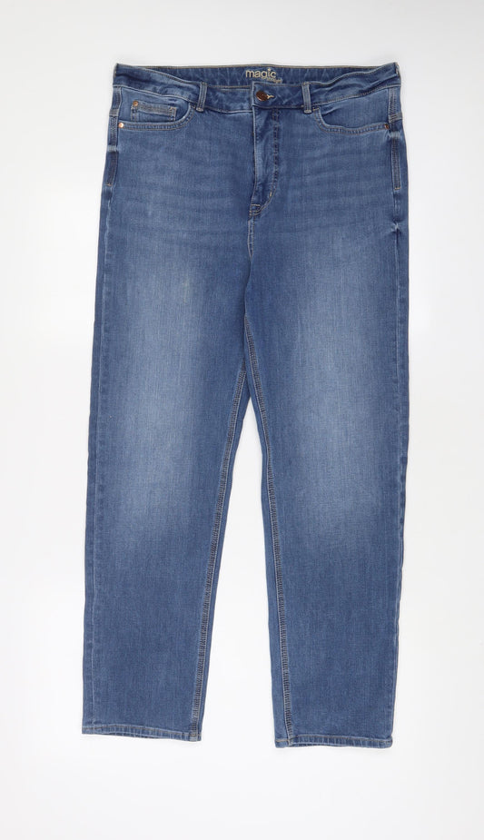 Marks and Spencer Womens Blue Cotton Straight Jeans Size 16 L29 in Regular Zip