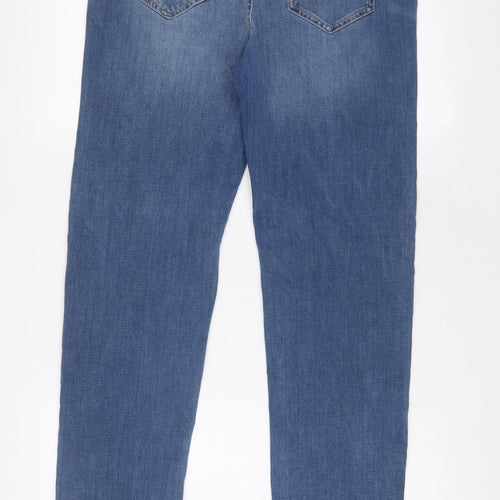 Marks and Spencer Womens Blue Cotton Straight Jeans Size 16 L29 in Regular Zip