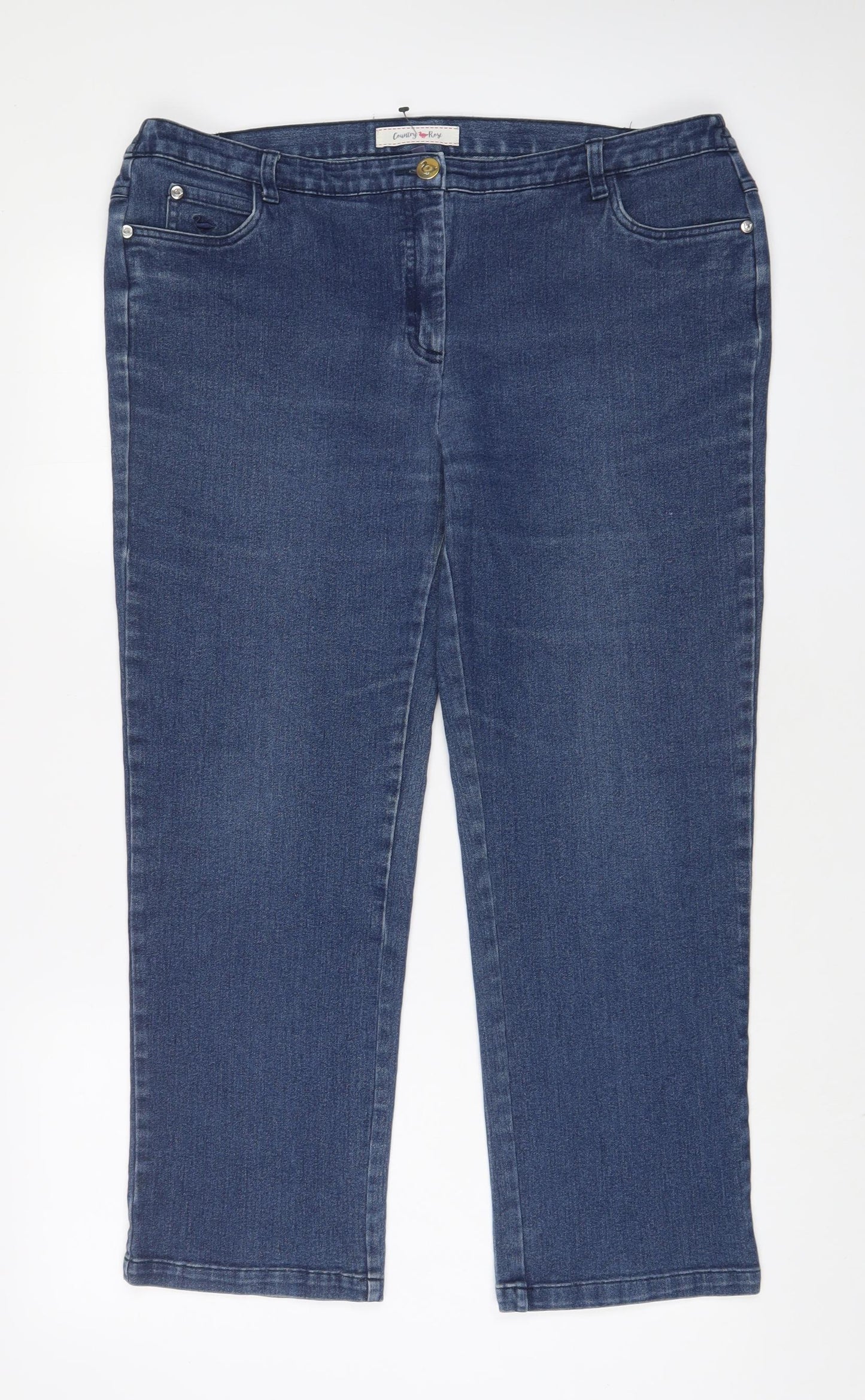 Country Rose Womens Blue Cotton Straight Jeans Size 16 L26 in Regular Zip