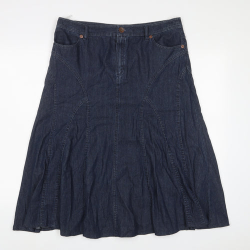 Marks and Spencer Womens Blue Cotton A-Line Skirt Size 16 Zip