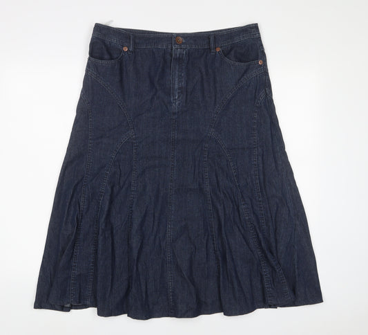 Marks and Spencer Womens Blue Cotton A-Line Skirt Size 16 Zip