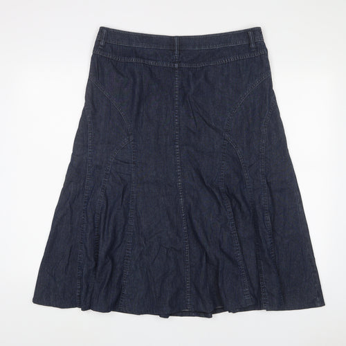 Marks and Spencer Womens Blue Cotton A-Line Skirt Size 16 Zip