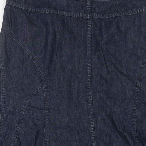 Marks and Spencer Womens Blue Cotton A-Line Skirt Size 16 Zip