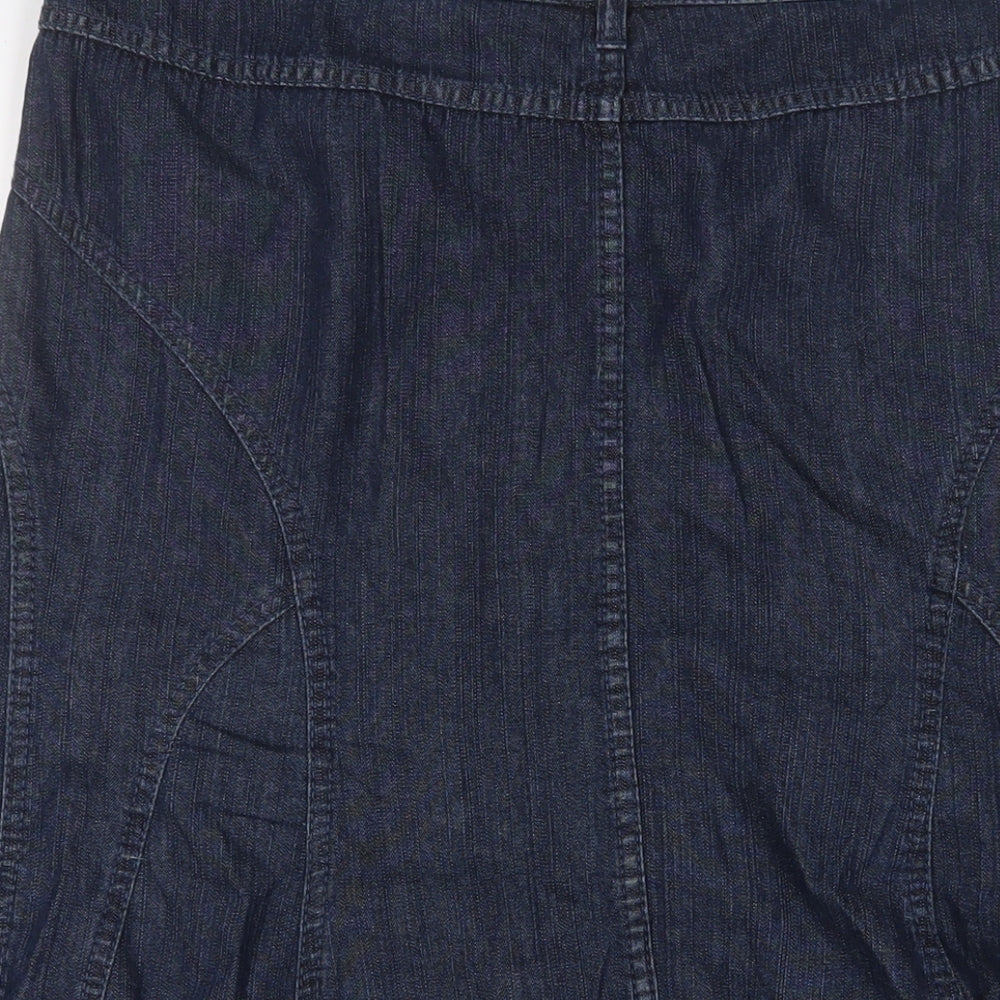 Marks and Spencer Womens Blue Cotton A-Line Skirt Size 16 Zip