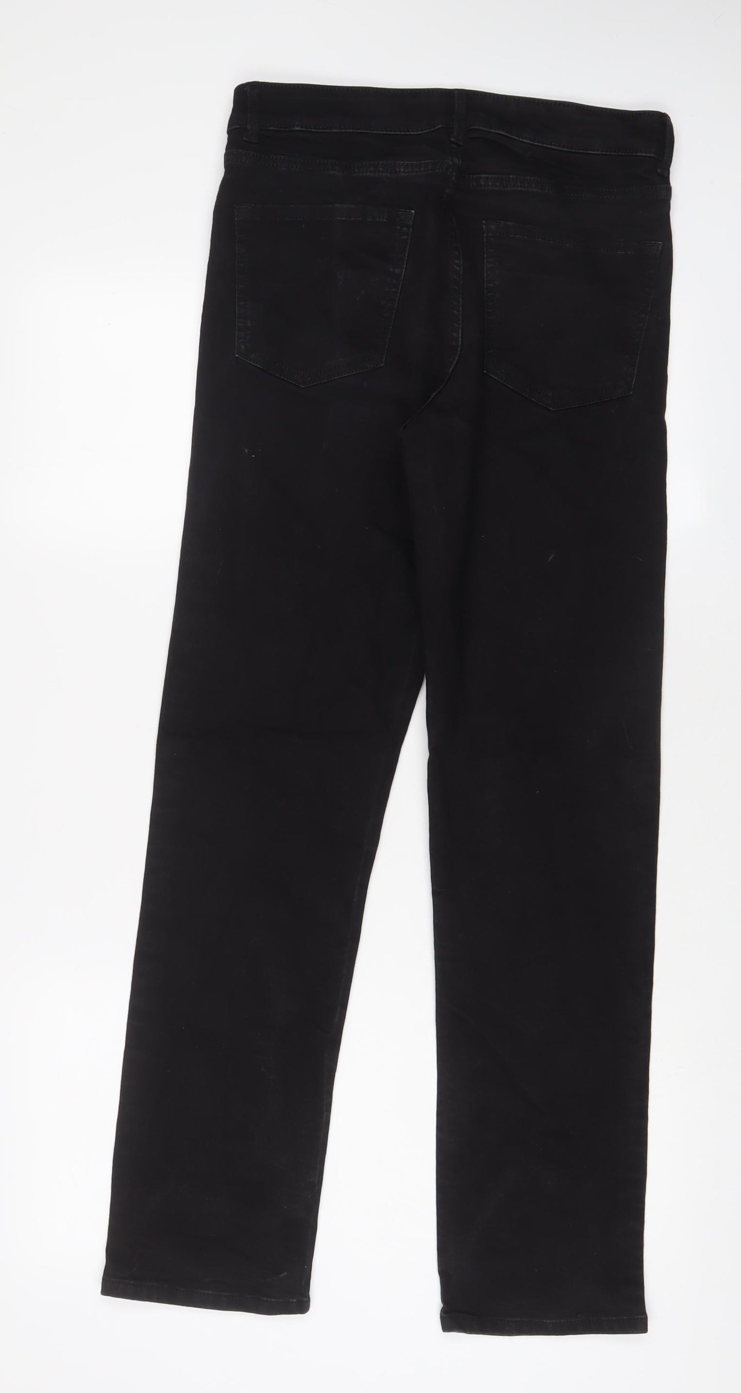 Marks and Spencer Womens Black Cotton Straight Jeans Size 12 L30 in Regular Zip