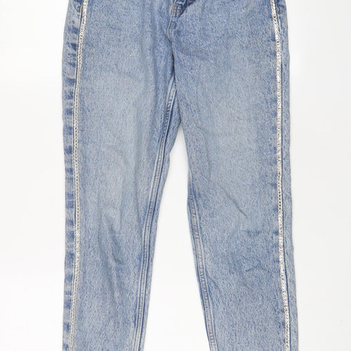 NEXT Womens Blue Cotton Mom Jeans Size 8 L27 in Regular Zip - Jewels