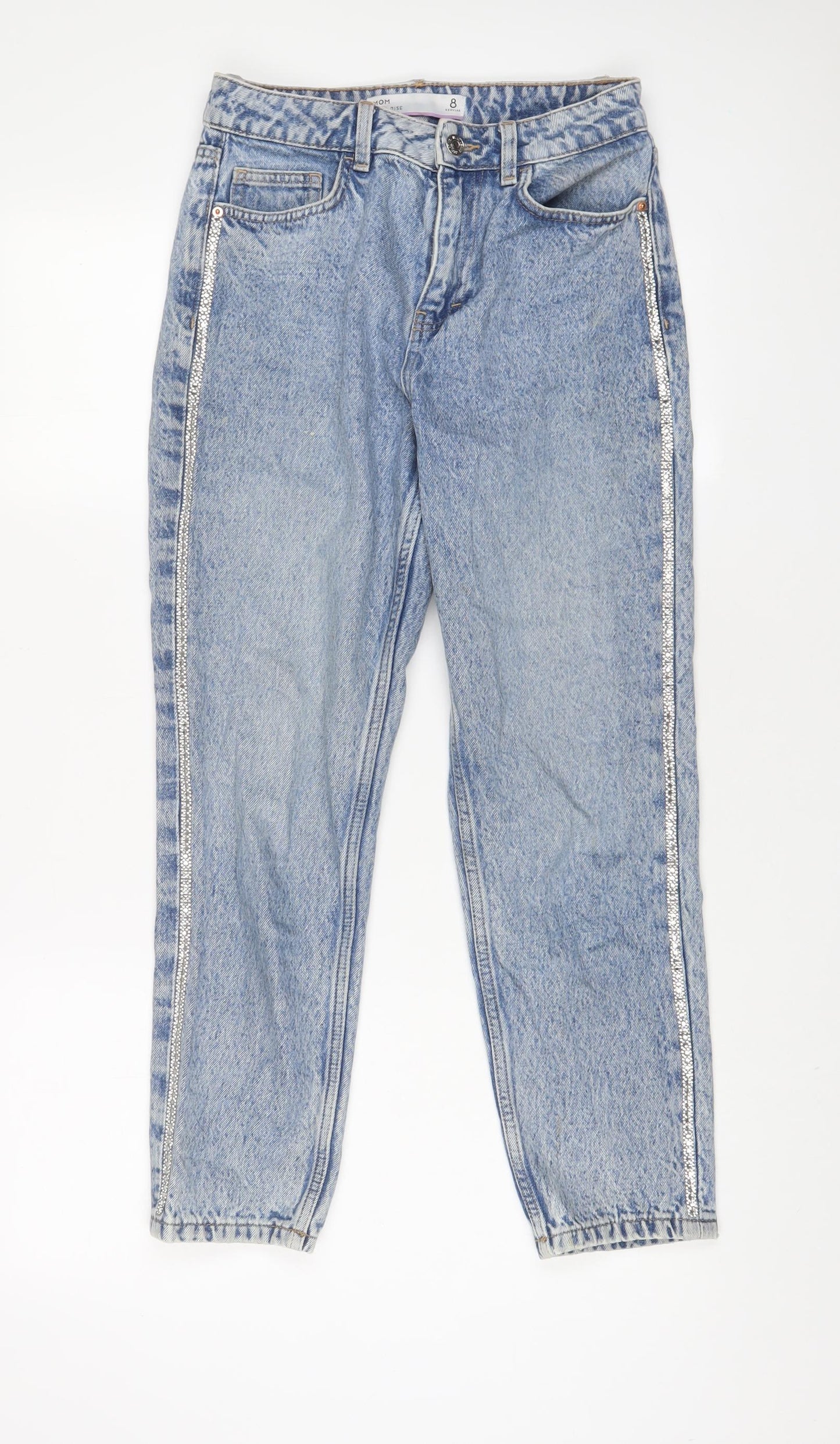 NEXT Womens Blue Cotton Mom Jeans Size 8 L27 in Regular Zip - Jewels