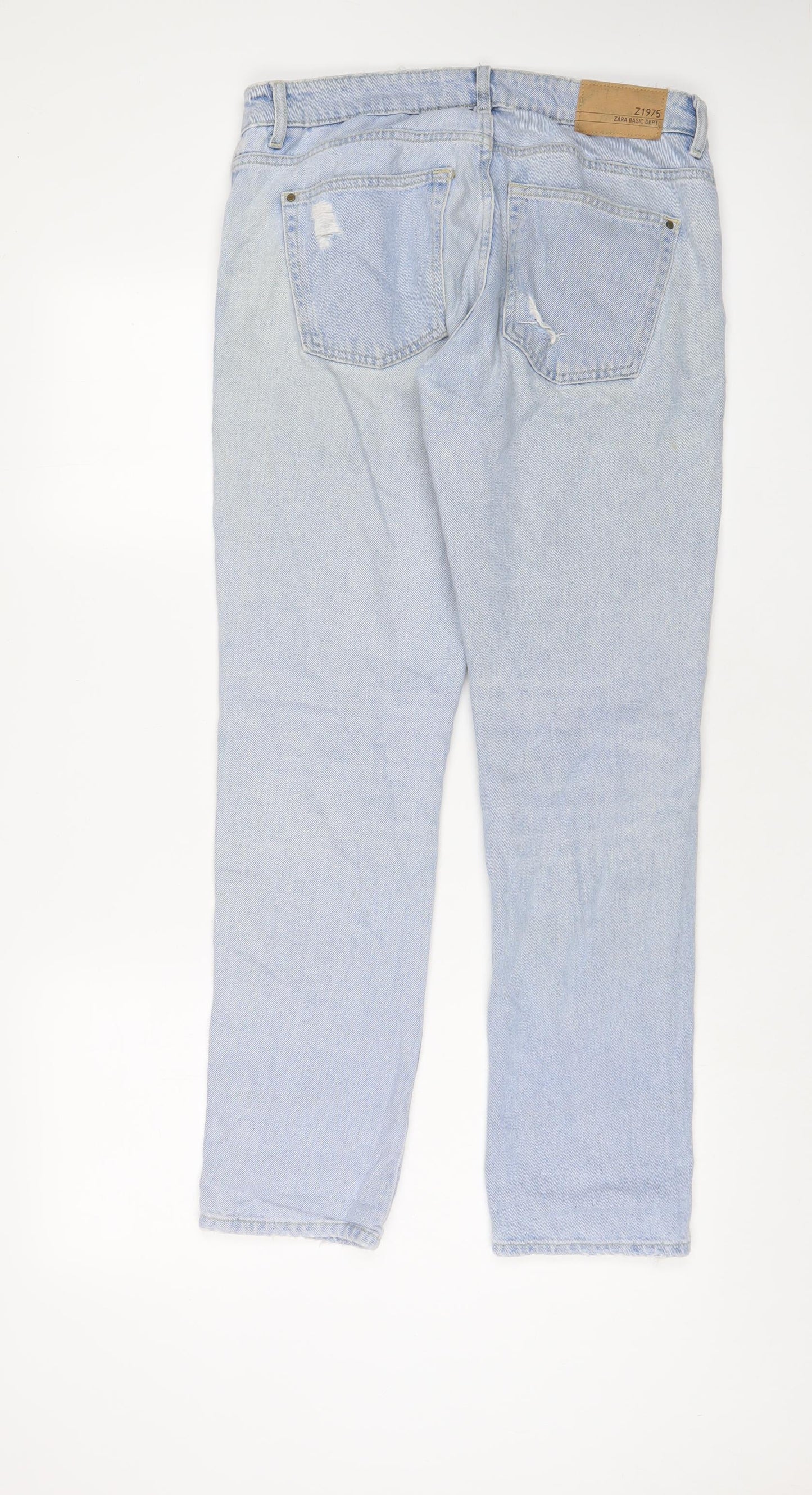 Zara Womens Blue Cotton Straight Jeans Size 8 L31 in Regular Button - Glitter