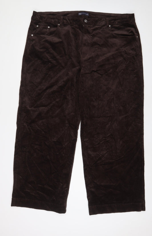 Marks and Spencer Womens Brown Cotton Trousers Size 24 L30 in Regular Zip