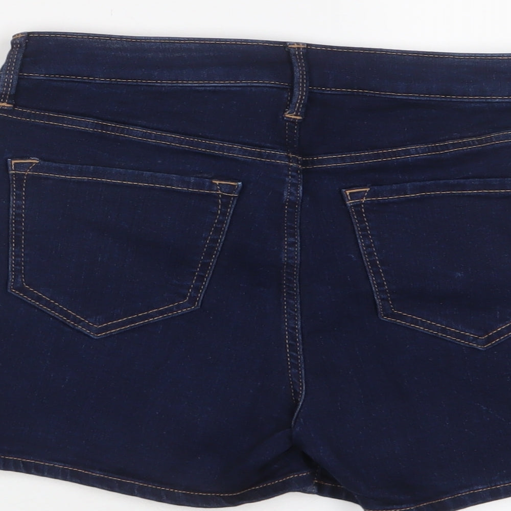 Marks and Spencer Womens Blue Cotton Basic Shorts Size 8 L3 in Regular Zip