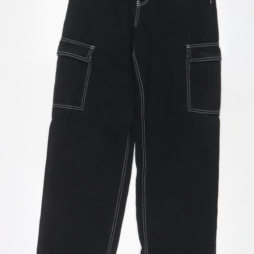 H&M Womens Black Cotton Wide-Leg Jeans Size 8 L32 in Regular Zip