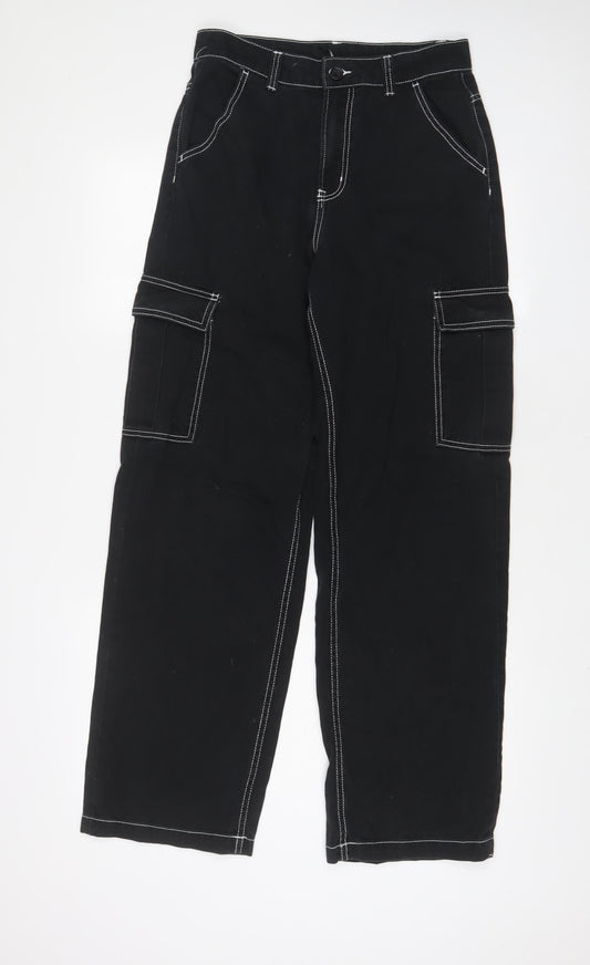 H&M Womens Black Cotton Wide-Leg Jeans Size 8 L32 in Regular Zip