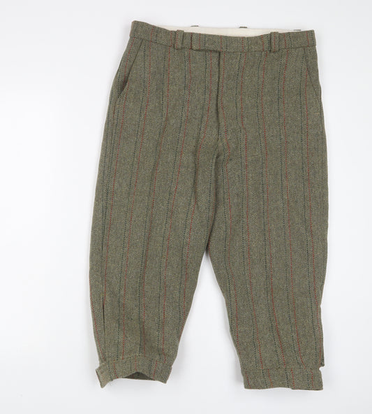 Field Classics Mens Green Striped Wool Trousers Size 30 in L20 in Regular Hook & Eye