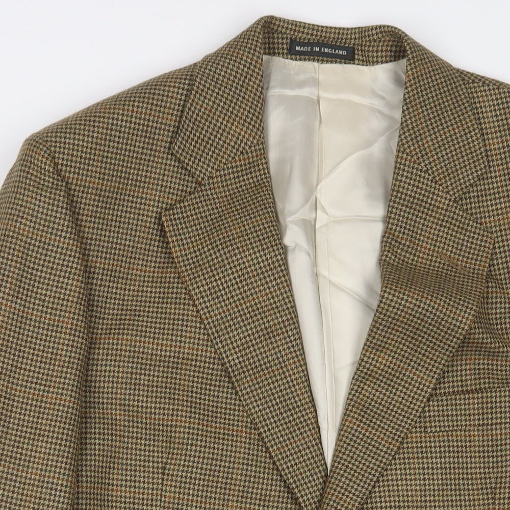 E. Thomas Mens Brown Houndstooth Wool Jacket Suit Jacket Size 42 Regular