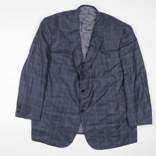 Brioni Mens Blue Plaid Wool Jacket Suit Jacket Size 44 Regular