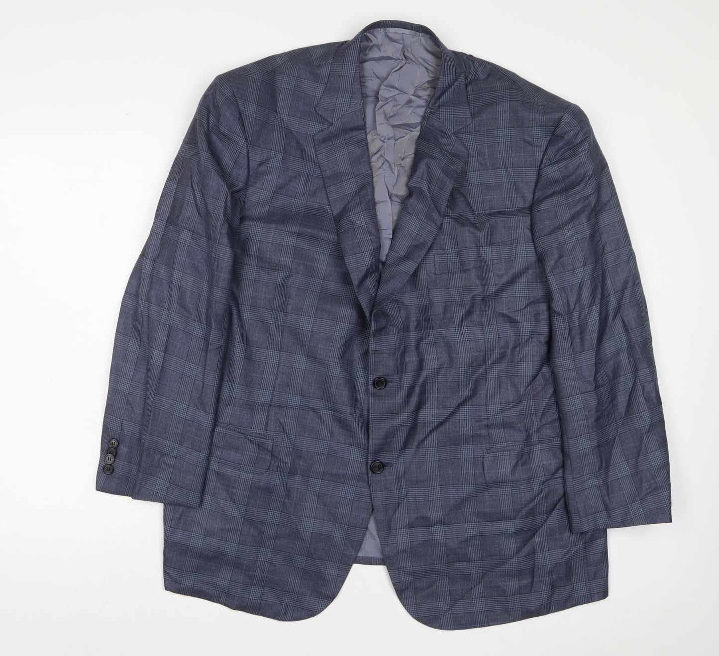 Brioni Mens Blue Plaid Wool Jacket Suit Jacket Size 44 Regular