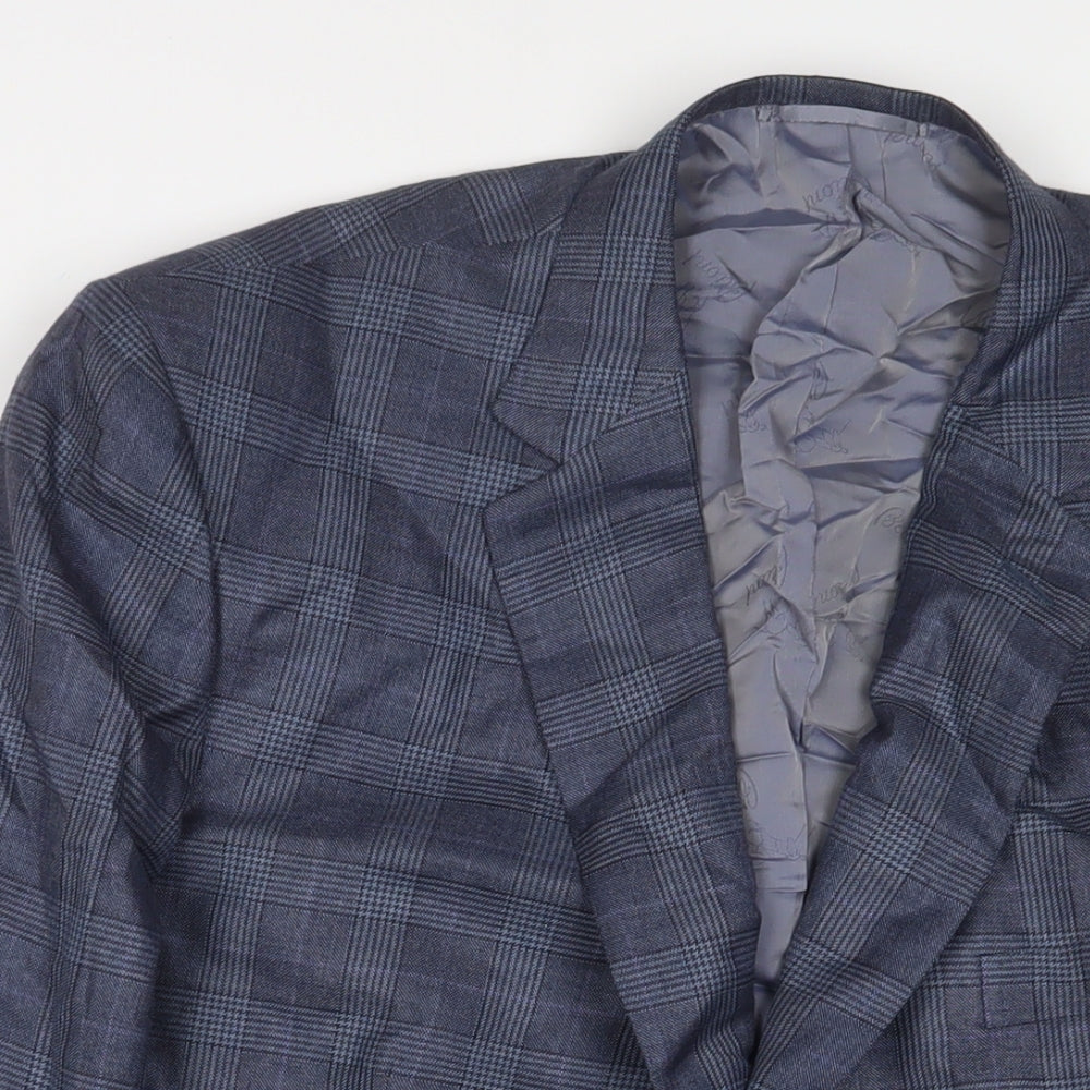 Brioni Mens Blue Plaid Wool Jacket Suit Jacket Size 44 Regular