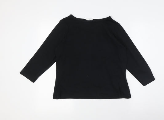 Marks and Spencer Womens Black Herringbone 100% Cotton Basic T-Shirt Size 14 Boat Neck