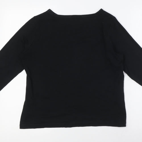 Marks and Spencer Womens Black Herringbone 100% Cotton Basic T-Shirt Size 14 Boat Neck