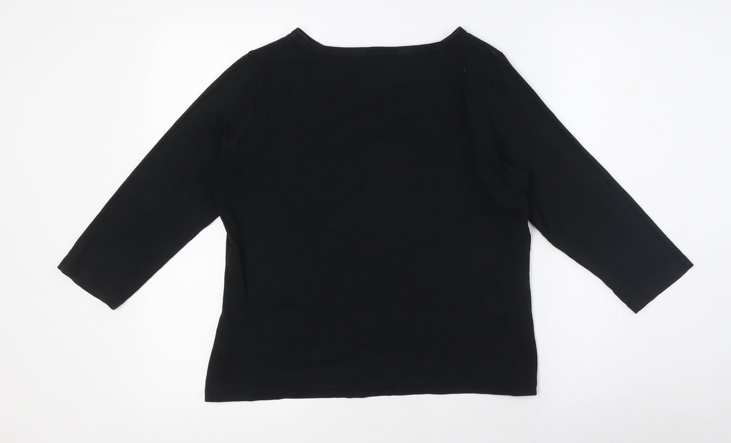 Marks and Spencer Womens Black Herringbone 100% Cotton Basic T-Shirt Size 14 Boat Neck