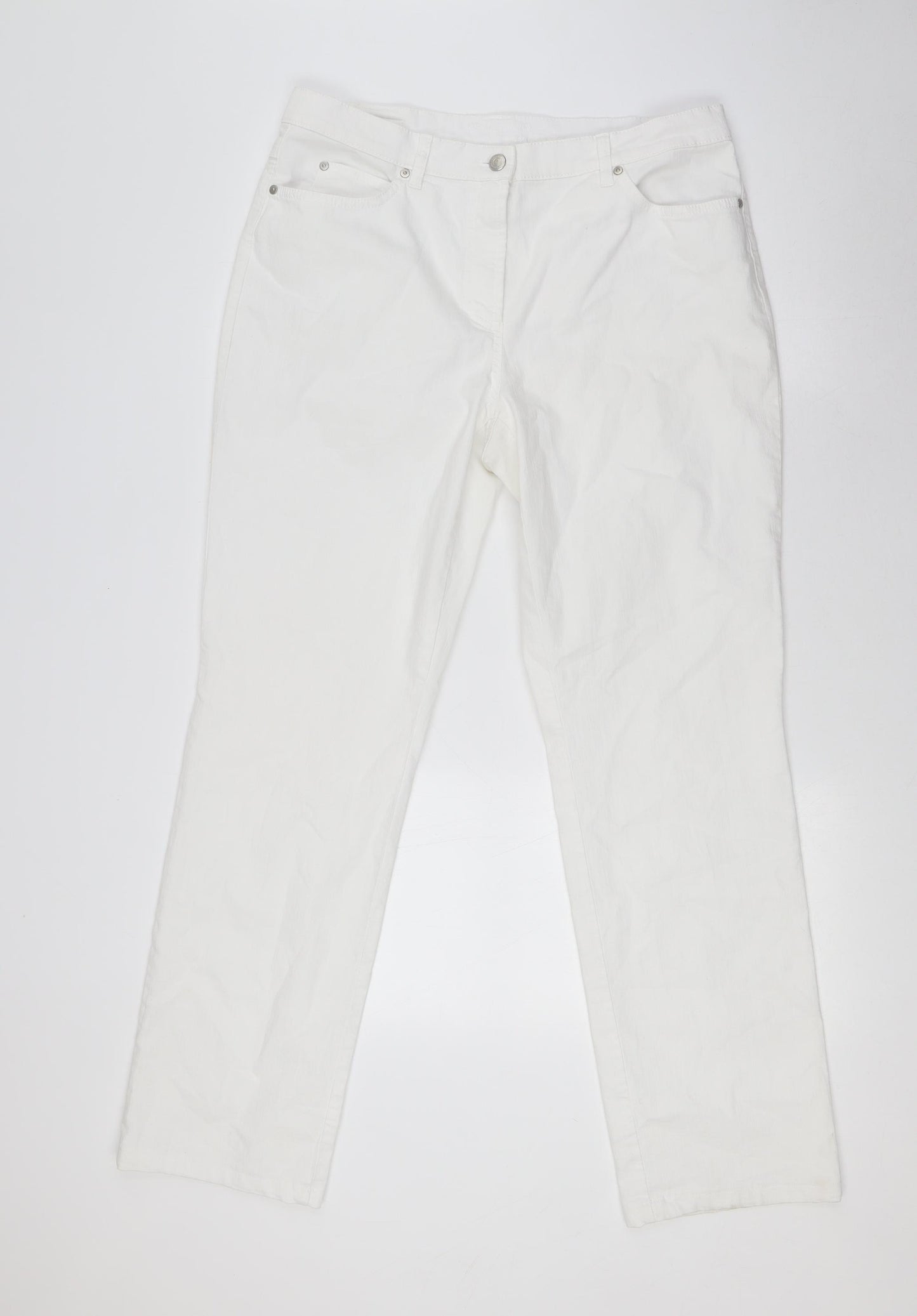 Gerry Weber Womens White Cotton Straight Jeans Size 14 L31 in Regular Button