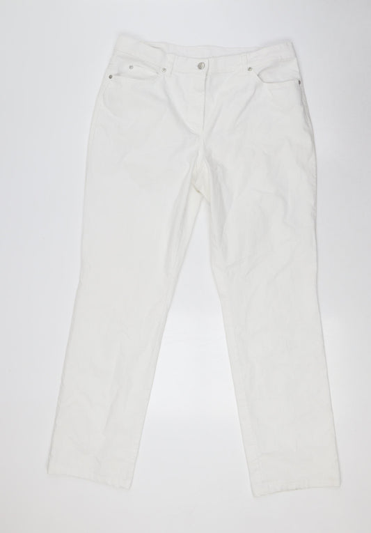 Gerry Weber Womens White Cotton Straight Jeans Size 14 L31 in Regular Button