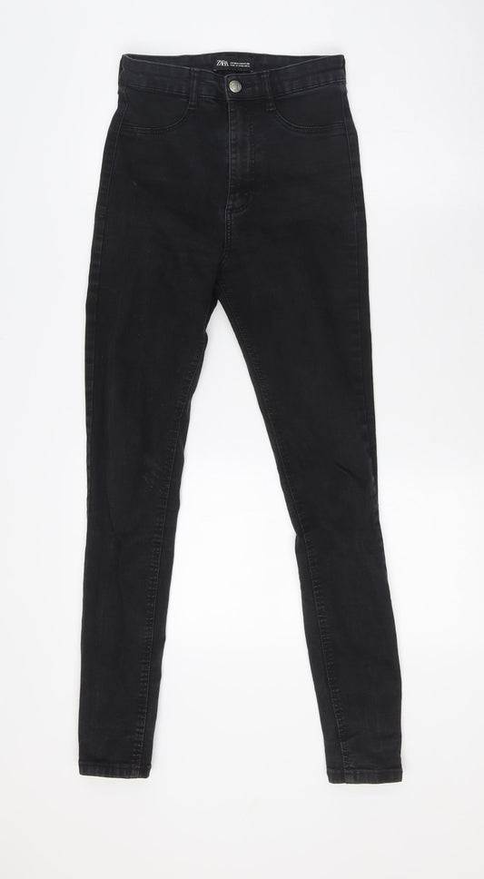 Zara Womens Black Cotton Skinny Jeans Size 8 L28 in Regular Button