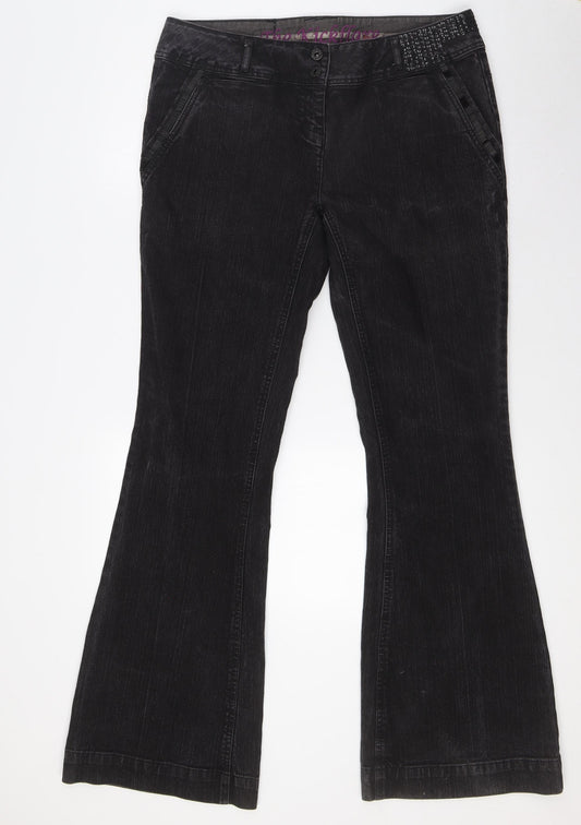 NEXT Womens Black Cotton Bootcut Jeans Size 14 L33 in Regular Button - Beaded Waist