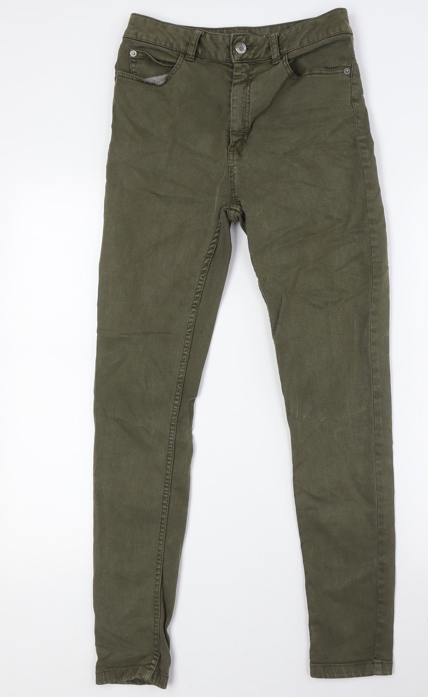 Marks and Spencer Womens Green Cotton Mom Jeans Size 8 L28 in Regular Snap