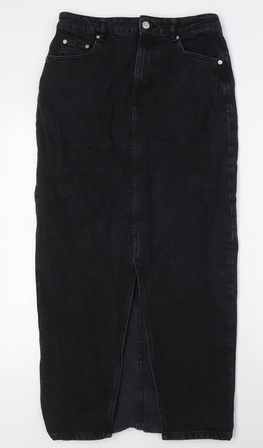 ASOS Womens Black Cotton A-Line Skirt Size 10 Zip