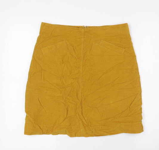 Mustard Womens Yellow Cotton A-Line Skirt Size 10 Zip - Pockets