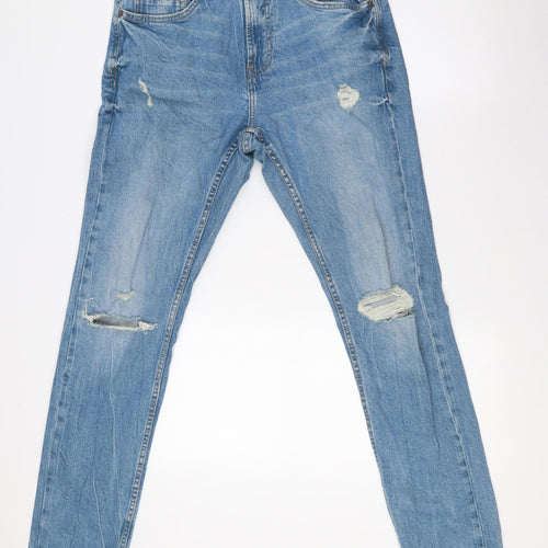 Pull&Bear Womens Blue Cotton Straight Jeans Size 12 L32 in Regular Zip