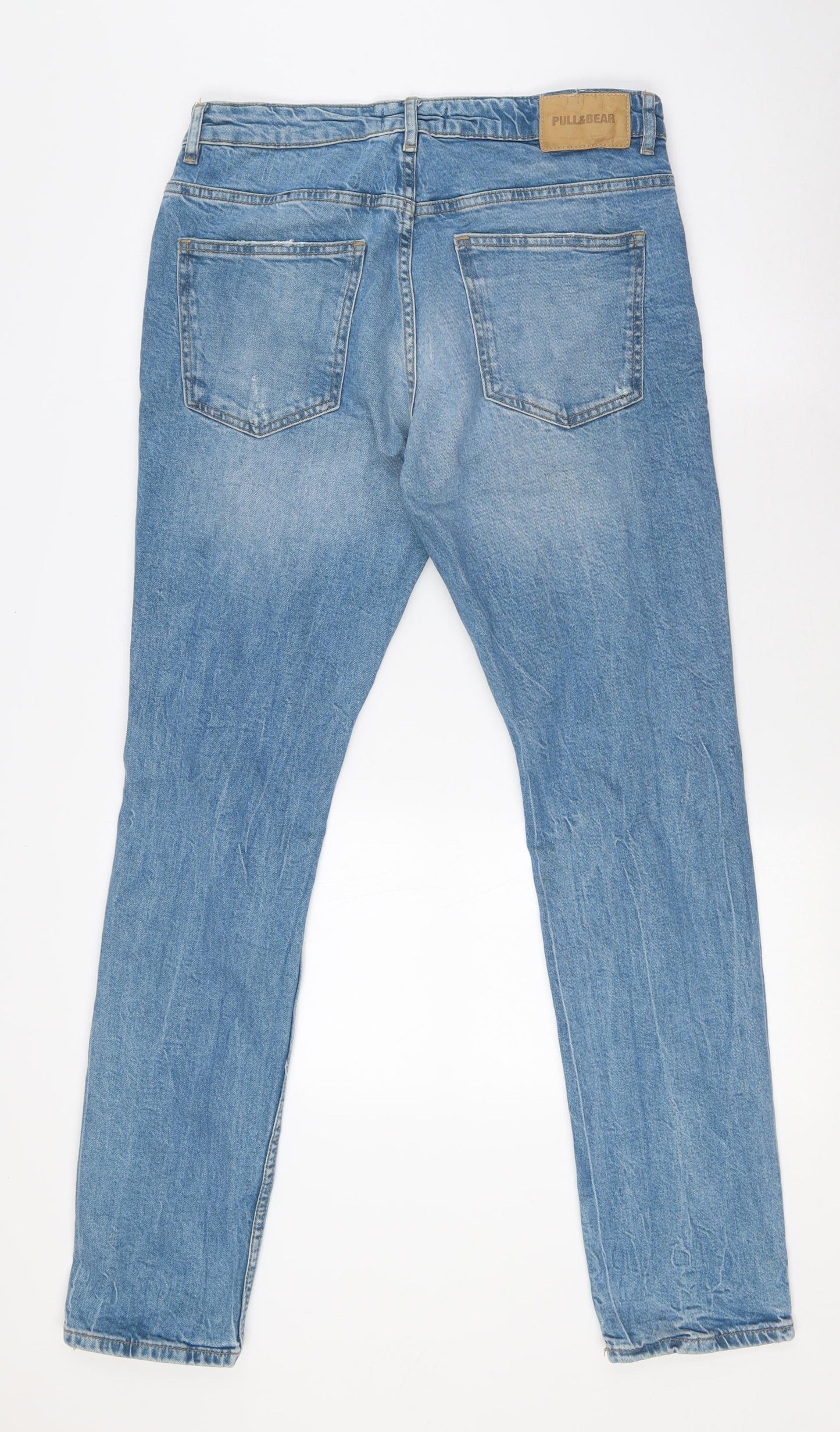 Pull&Bear Womens Blue Cotton Straight Jeans Size 12 L32 in Regular Zip