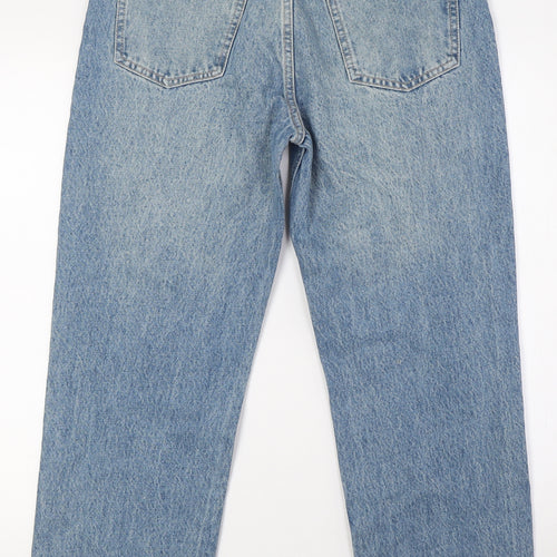 Zara Womens Blue Cotton Straight Jeans Size 10 L27 in Regular Button - Raw Hem