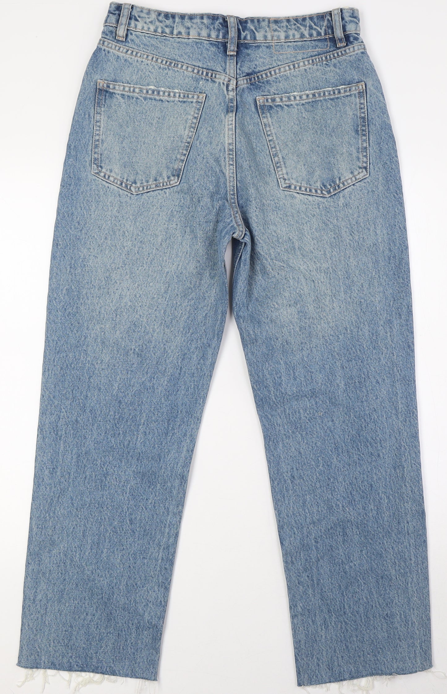 Zara Womens Blue Cotton Straight Jeans Size 10 L27 in Regular Button - Raw Hem