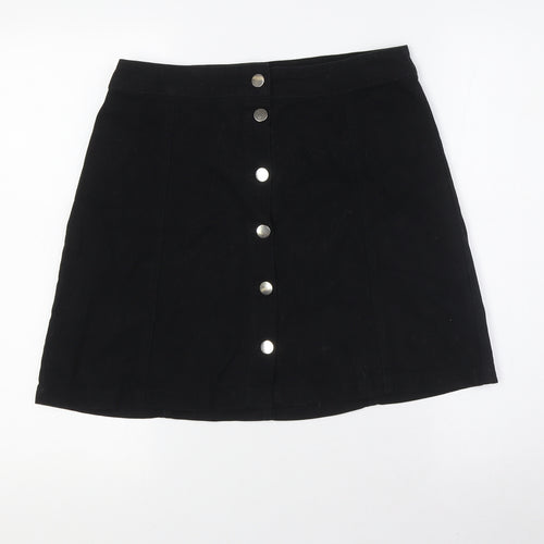 Divided by H&M Womens Black Cotton A-Line Skirt Size 12 Button