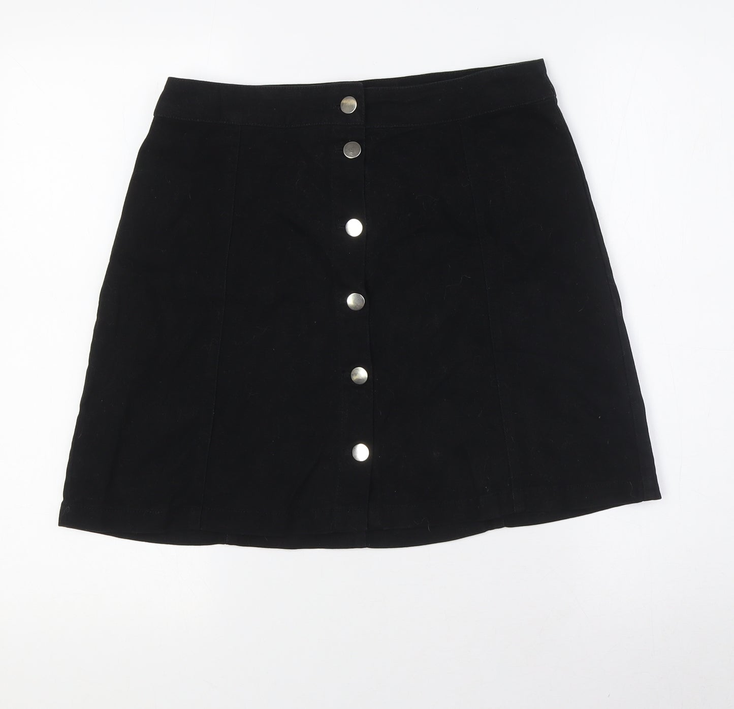 Divided by H&M Womens Black Cotton A-Line Skirt Size 12 Button