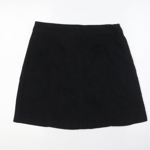 Divided by H&M Womens Black Cotton A-Line Skirt Size 12 Button