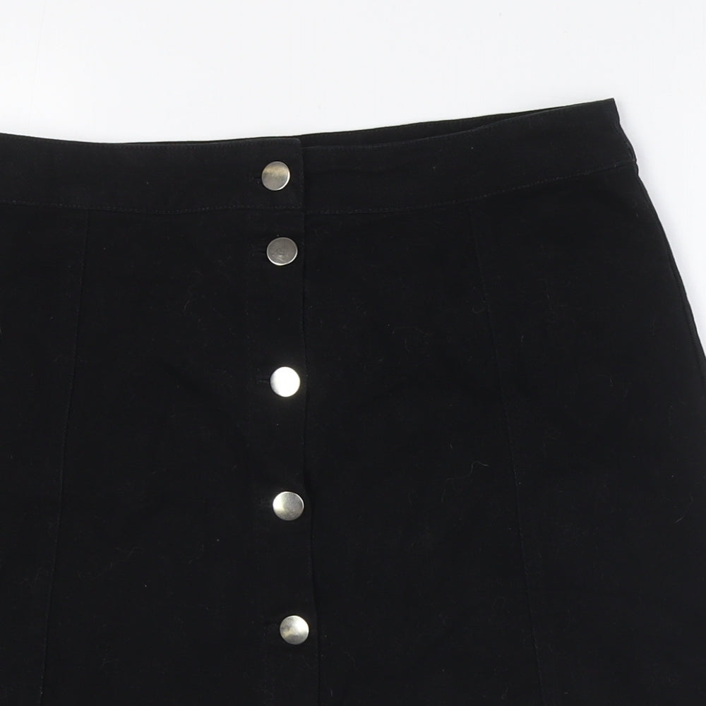 Divided by H&M Womens Black Cotton A-Line Skirt Size 12 Button