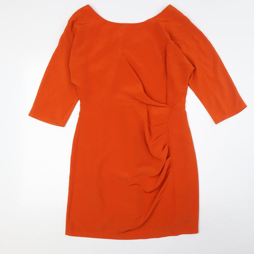 Marks and Spencer Womens Orange Polyester A-Line Size 12 Boat Neck Zip