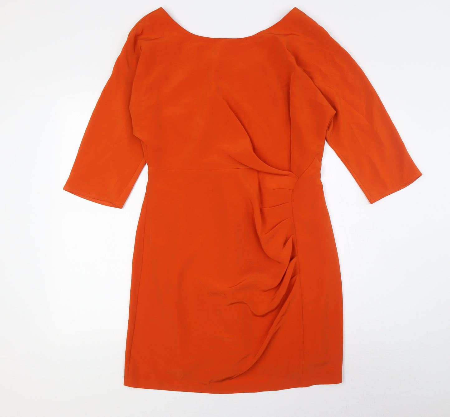 Marks and Spencer Womens Orange Polyester A-Line Size 12 Boat Neck Zip