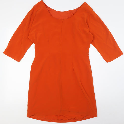 Marks and Spencer Womens Orange Polyester A-Line Size 12 Boat Neck Zip