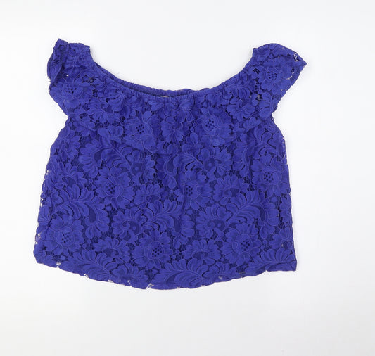 Dorothy Perkins Womens Blue Polyamide Basic Blouse Size 10 Off the Shoulder - Frilled Collar